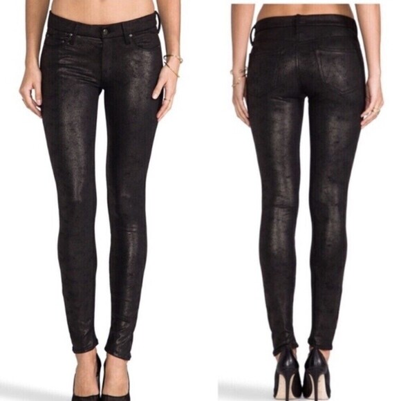 MOTHER The Looker Cracked Shadow Pants Women’s Size 25 Black Wax Stretchy - Picture 1 of 11